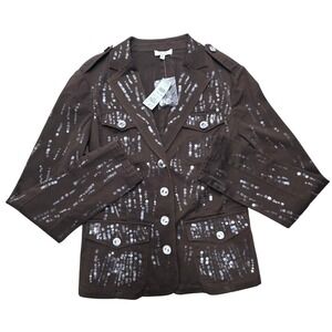 Cache‎ Brown Sequins Embellished Military Style Blazer Jacket Size 6